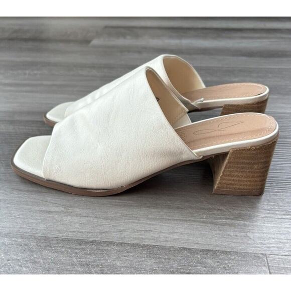 Joie White Slide Sandals Size 7.5 Olympia Leather Block Heel Glam Luxury - Picture 1 of 7